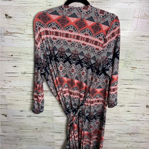Banana  Republic Wrap Dress paisley pattern blue pink size xl long sleeve - Picture 7 of 8